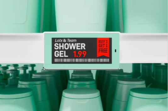 ESL in retail environment advertising shower gel